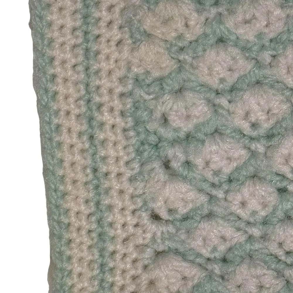 Vintage Baby Blanket Throw Crochet Afghan Unisex White‎ Green Crib 34 X 40